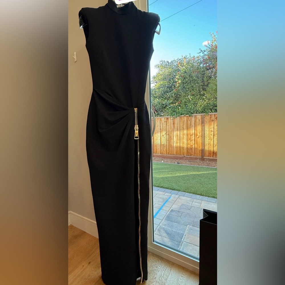 Balmain Black Midi Dress with Gold Zipper